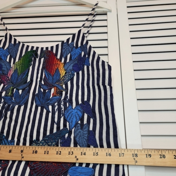 FARM RIO Striped Parrot Embroidered Mini Dress Women's XS Linen Sleeveless Blue - Picture 13 of 15